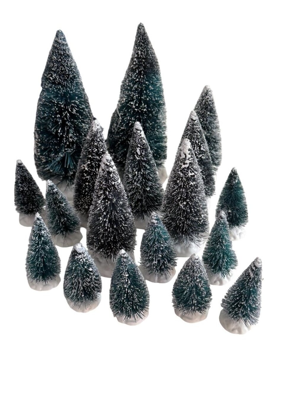 Vintage Lemax Village Collection Bristle Trees Lot of 17 Snow Flocked 6" 4" 2.5"